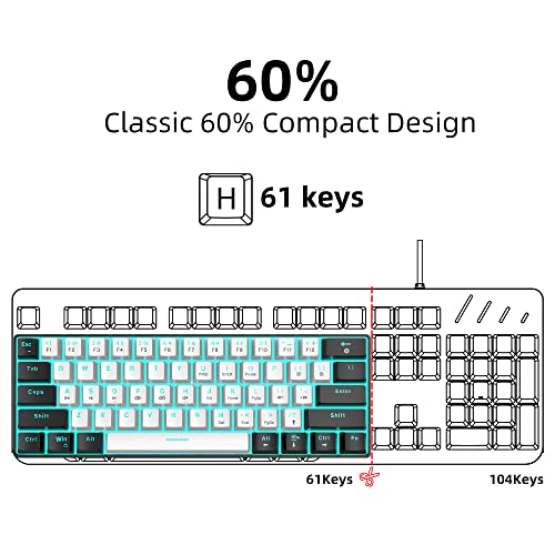 Snpurdiri 60% Wired Mechanical Gaming Keyboard (Black-White, Red Switches) | Ice Blue LED Backlit 61 Keys Mini Wired Office Keyboard for Windows Laptop PC Mac - color: Black White(Ice Blue Light)/Red Switch