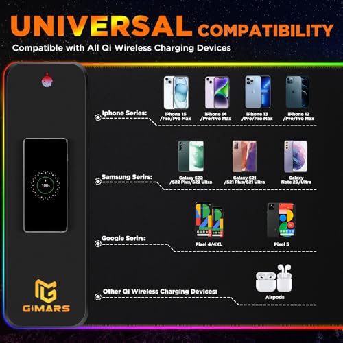 Gimars RGB Gaming Mouse Pad,15W Wireless Charging Mousepad with 10 Light Modes, Large Mousepad with Premium Smooth Surface, Non-Slip Mouse Mat for Gaming, Desk, PC,Office, 31.5x11.8x0.16inch - color: Black-RGB+Wireles Charging