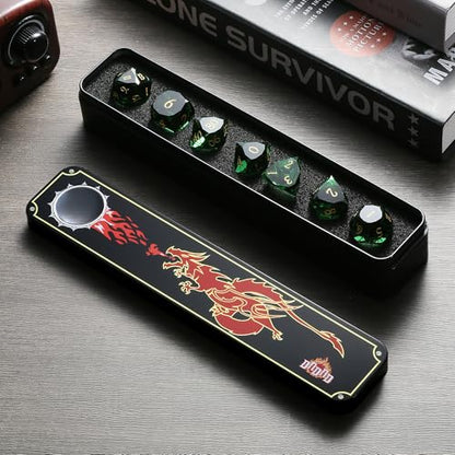 DNDND 7-Piece Glass Dungeons and Dragons Dice - Multifaceted Green RPG Dice Set for DND, Tabletop Gaming, Collectors | Premium Gift Box & Durable Design (Green) - color: Green