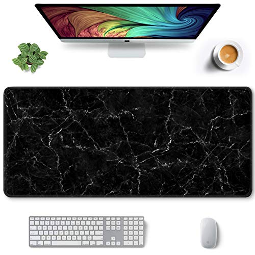 Auhoahsil Large Mouse Pad, Full Desk XXL Extended Gaming Mouse Pad 35" X 15", Waterproof Desk Mat with Stitched Edges, Non-Slip Laptop Computer Keyboard Mousepad for Office and Home, Marble Design - color: 43 Calm Black Marble, size: XXL - Extended size 3