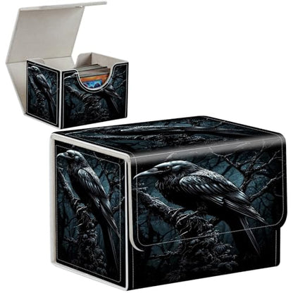 PU Leather Deck Box for MTG Commander Cards, Fits 100+ Double Sleeved Cards, Secure Magnetic Trading Card Storage Case for TCG CCG,Dark Raven Crow - color: Dark Raven Crow