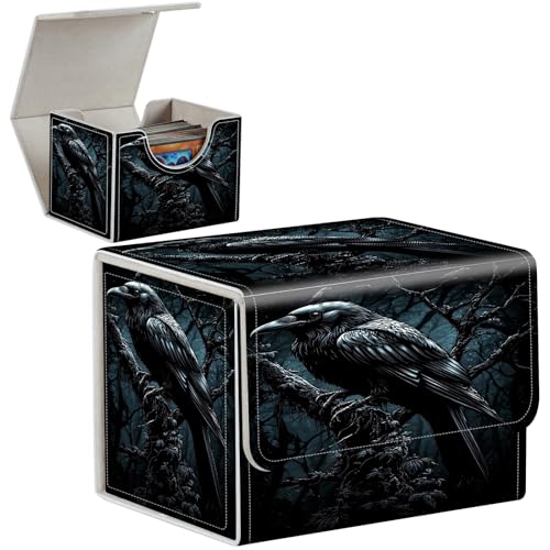 PU Leather Deck Box for MTG Commander Cards, Fits 100+ Double Sleeved Cards, Secure Magnetic Trading Card Storage Case for TCG CCG,Dark Raven Crow - color: Dark Raven Crow