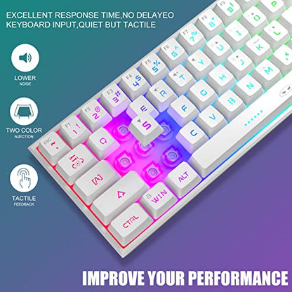 MageGee Mini 60% Gaming Keyboard, Upgrade RGB Backlit 61 Key Ultra-Compact Keyboard, TS91 Ergonomic Waterproof Mechanical Feeling Office Computer Keyboard for PC, MAC, PS4, Xbox ONE Gamer(White) - color: White