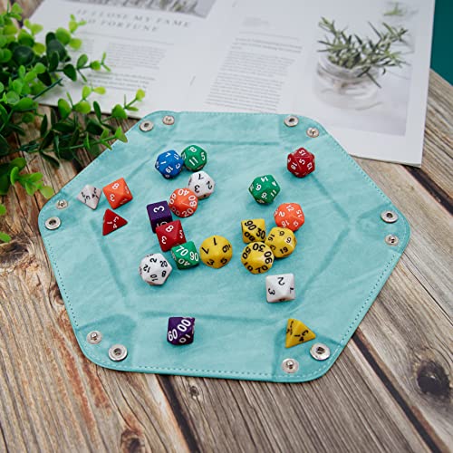 SIQUK 2 Pieces Dice Tray PU Leather Dice Folding Hexagon Tray Dice Holder for Dice Games Like RPG, DND and Other Table Games (Light Blue, Black) - color: Light Blue, Black