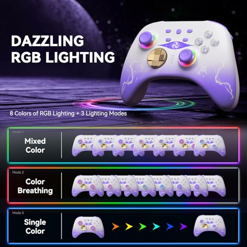 Mytrix Switch Pro Controller with Charging Dock, Wireless Controllers for Nintendo Switch/Switch 2/OLED, Hall Effect Joystick/Trigger, RGB Lighting, Turbo/Macro Button, for PC, iPad - Raiden Design - color: Purple
