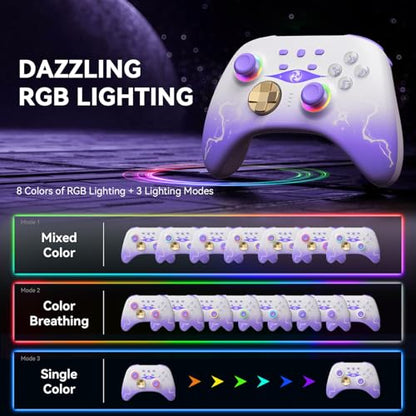 Mytrix Switch Pro Controller with Charging Dock, Wireless Controllers for Nintendo Switch/Switch 2/OLED, Hall Effect Joystick/Trigger, RGB Lighting, Turbo/Macro Button, for PC, iPad - Raiden Design - color: Purple