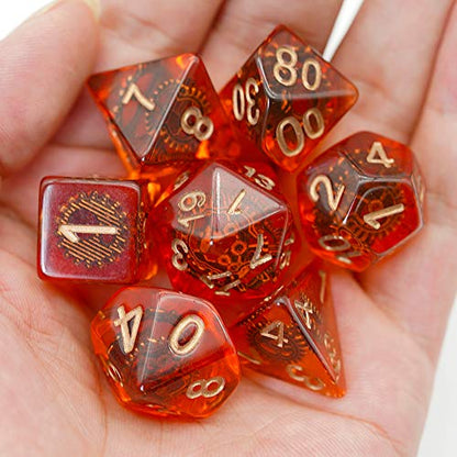 Cusdie DND Dice Set Filled with Gears Polyhedral Dice Sets for Playing DND Dice (Red Copper Gears) - color: Red Copper Gears