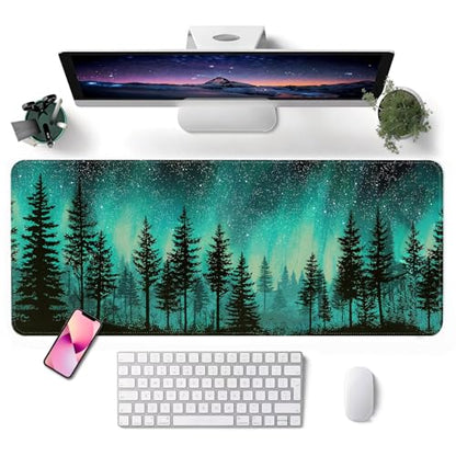 Mouse Pad, Desk Mat, 31.5x11.8in Large Mousepad, Green Forest | Desk Pad with Stitched Edge & Rubber Non-Slip Bottom, Gaming Mouse Pad, Extended Mousepad for Home, Office - color: Green Forest