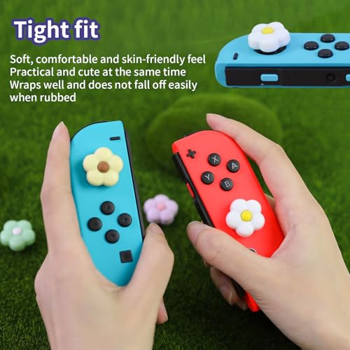 Switch Joycon Thumb Grips Caps, 4 PCS Cute Kawaii 3D Silicone Analog Thumbstick Button Cover Compatible with Nintendo Switch Lite/OLED Joystick Caps (Morandi Flowers) - color: Morandi Flowers