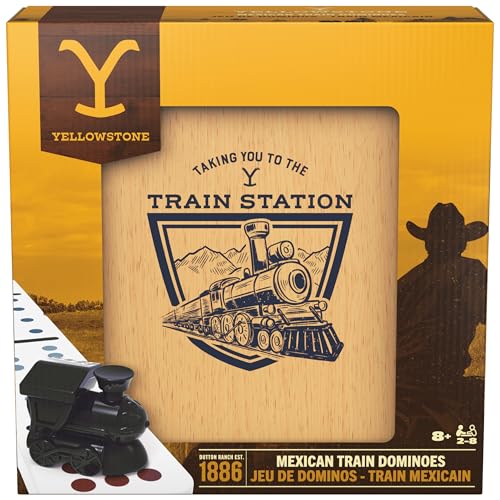 Spin Master Games Yellowstone Mexican Train Dominoes Classic Game | Fun Family Game, Yellowstone Themed Trains, Includes 91 Double-12 Dominoes & Wood Storage Case, 2-8 Players, Ages 8+