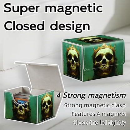 Trading Card Storage Box, Holds 100+ for MTG Cards, PU Leather with Magnetic Closure, Undead King Skull with Golden Crown Durable Deck Box for Magic the Gathering, Trading Card Games - color: Undead King Skull with Golden Crown