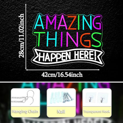Amazing Things Happen Here Neon Sign Inspirational Rainbow Neon Light USB Powered Amazing Light LED Sign for Wall Decor Bar Club Party Home Room(16.54 * 11.02In) - style: Amazing Things Happen Here