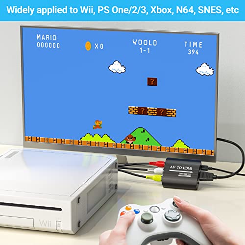 GINGIN RCA to HDMI,AV to HDMI Converter,Composite to HDMI Converter Compatible with WII,PS One,PS2,PS3,STB,Xbox,VHS,VCR,Blue-Ray DVD,with 3.3ft HDMI Cable - style: Converter (with HDMI Cable)