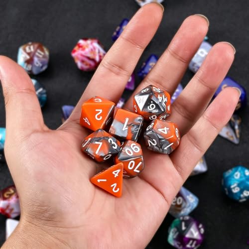 QMAY DND Dice Set -D&D Polyhedral Dice (7 Pcs) for Dungeons and Dragons (Candy Orange and Black) - color: Candy Orange and Black
