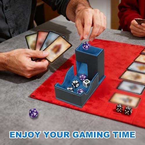 Dice Roller Tower, Magnetic Dice Tray for Rolling, Foldable Leather Dice Organizer Tower Fits for Dungeons & Dragons, MTG DM and Player, Black & Blue - color: Black & Blue, style: Style A