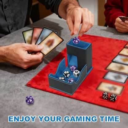 Dice Roller Tower, Magnetic Dice Tray for Rolling, Foldable Leather Dice Organizer Tower Fits for Dungeons & Dragons, MTG DM and Player, Black & Blue - color: Black & Blue, style: Style A