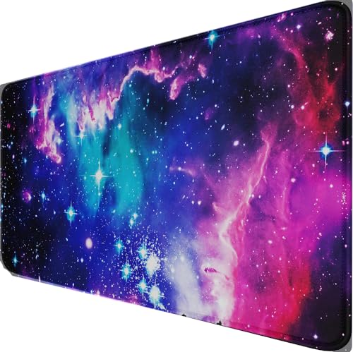 Large Extended Gaming Mouse Pad with Stitched Edges, (31.5X15.7In) Durable Non-Slip Natural Rubber Base, Waterproof Computer Keyboard Pad Mat for Esports Pros/Gamer/Desktop/Office/Home, Galactic Blue - color: Galactic Blue, size: 31.5L x 15.6W inches