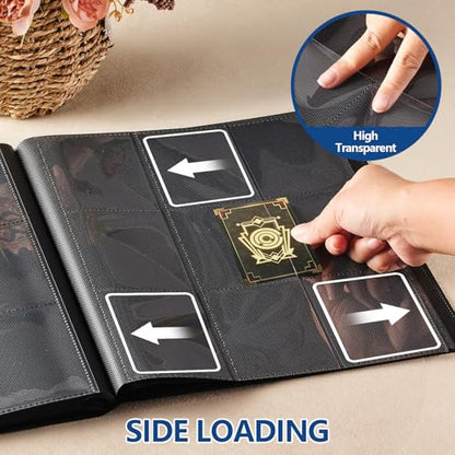 Card Binder, EDUDIIU 9 Pockets Premium Trading Card Binders, Cards Collection Binder Album, Side Loading Yugioh Holder Book for Sport, Football, Baseball Collector - Black - color: Black