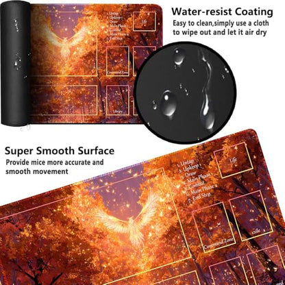 MTG Playmat 24x14 Inch | Optional Game Zone Layout | Non-Slip Rubber Base | Stitched Edges | Includes Free Storage Bag | for TCG, Board Games, and Desk Use(Amberfall,with Zone) - color: Amberfall, style: With zone