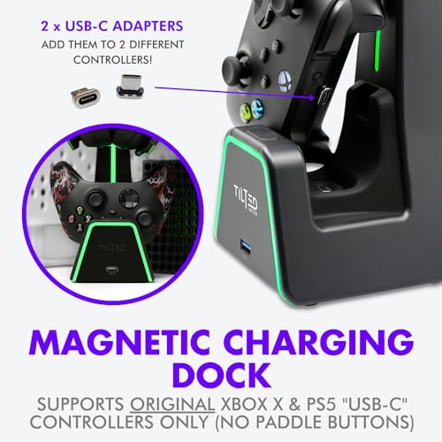 3 in 1 Gaming Headset and Controller Stand for PS5 and Xbox Series X Charging Station - Game Controller Holder and Headphone Stand for Desk with PlayStation and Xbox Magnetic Charger - color: Black