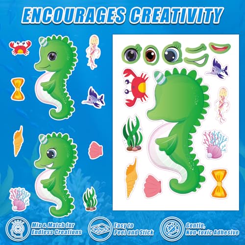 48 Sheets Create Funny Ocean Animals Stickers, Make a Face Stickers for Boys and Girls, Travel Sticker Books, Party Favors, Birthday, Home, School and Activities Gifts for Kids Ages 3+ - style: Underwater Animal