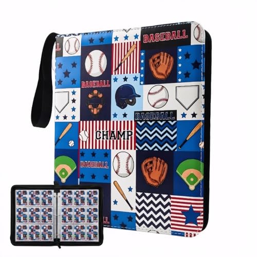 Trading Card Binder 9 Pocket, Baseball Card Binder Holds 900 Cards with 50 Removable Sleeves, Waterproof PU Leather with Zipper Card Collector Album Book Compatible with TCG Cards - color: Baseball