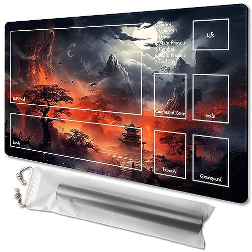 MTG Playmat Size 24x14in Free Storage Bags Non-Slip Backing Printing, Ideal for Card Game Enthusiasts TCG Playmat (Burning Forest Loft,with Zone) - color: Burning Forest Loft-with Zone