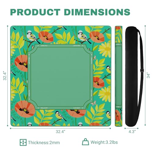 Anti Slip Mahjong Mat for Table 32.4" x 32.4" - Noise Reduction Rubber Base Game Mat with Carrying Bag, Waterproof Portable Table Cover for Poker/Cards/Board Games/Tile Games- Green - color: Fl-green