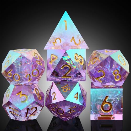 Iridescent Plating Lilac Sharp D&D Dice, DNDND Handmade DND Resin Sharp Edge D&D Die with Gift Case for Dungeons and Dragon Tabletop Games (Iridescent Plating Lilac) - color: Iridescent Lilac