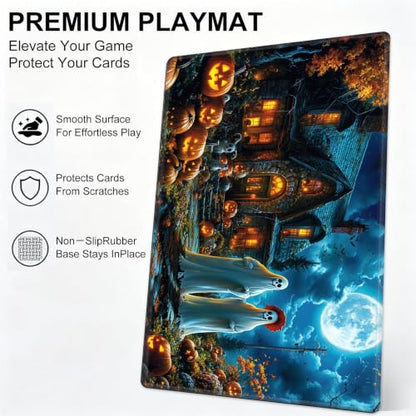 for MTG Playmat, Custom Trading Card Game Mat 17.3 x 13.8 in | Ghostly Mansion Premium Non-Slip Rubber Base, Water-Resistant & Stitched Edges, Personalized High-Definition Art - color: Ghostly Mansion, size: 17" x 14" Regular