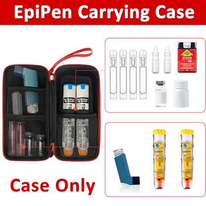 EpiPen Carry Case, Hard Emergency Medical Bag with Carabiner-for 2 EpiPens, Asthma Inhaler, Auvi-Q,Eye Drops,Anti-Histamine,Allergy Medication,Diabetes Travel Case for Adults and Kids