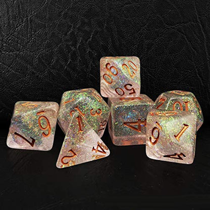 Bescon Shimmery Dice Set Bronze-Golden, RPG 7-dice Set in Brick Box Packing - color: Bronze-golden