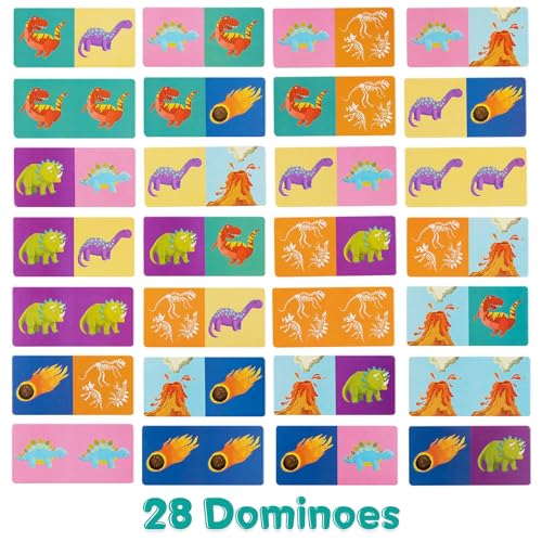 boppi Dominoes Set Picture Game for Toddlers - Colourful Dinosaur Themed Montessori/STEM Dominoes for Children - Games for 3 Year Olds and Up - style: Dinosaurs