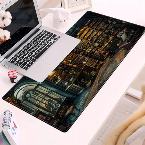 Dark Gothic Desk Mat Gaming Desk Pad Large Mouse Pad, Magician'S Fantasy Bookcase Gothic Mouse Mat XXL Laptop Keyboard Pad, Laptop Keyboard and Mouse Mat Desktop Protector Mat 31.5 X 15.7 in - color: Dark Gothic