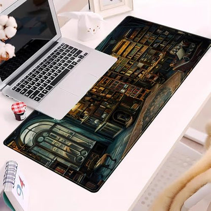 Dark Gothic Desk Mat Gaming Desk Pad Large Mouse Pad, Magician'S Fantasy Bookcase Gothic Mouse Mat XXL Laptop Keyboard Pad, Laptop Keyboard and Mouse Mat Desktop Protector Mat 31.5 X 15.7 in - color: Dark Gothic