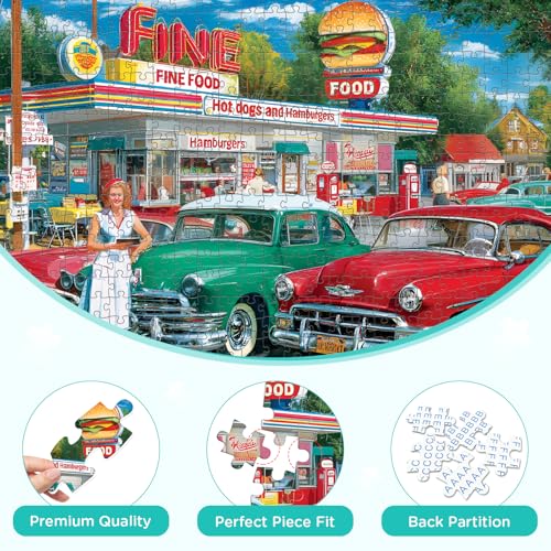 500 Pieces Jigsaw Puzzles, Retro Car and Food Station Jigsaw Puzzles - style: Retro