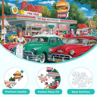 500 Pieces Jigsaw Puzzles, Retro Car and Food Station Jigsaw Puzzles - style: Retro