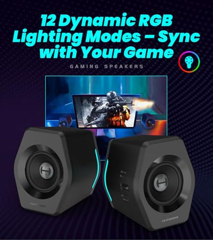 Edifier Hecate RGB Gaming Speakers, 32W Peak Power, Bluetooth 5.1, Game/Movie/Music Modes, 12 RGB Lighting Effects, Compact Design for PC/PS4/Desktop - Black | Game/Movie/Music Modes, 12 RGB Lighting Effects, Compact Design for PC/PS4/Desktop, 2.75" Full-
