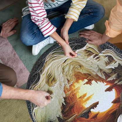 Bgraamiens- Hard Puzzles for Adults -3D Visual Dawn Inside a Cave - 1000 Pieces Round Puzzle for Adults, Unique Impossible Difficult Hard Challenging Jigsaw Puzzles 1000 Pieces