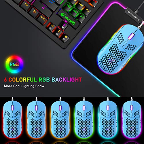 60% Mechanical Keyboard and Mouse Combo,Ergonomic Wrist Rest,6400 DPI Optical&65g Lightweight RGB Mouse,Compact Mini 62 Keys Chroma 20 Rainbow Backlit,Quiet Linear Switch for PC/Mac (Blue)