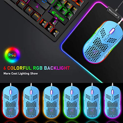 60% Mechanical Keyboard and Mouse Combo,Ergonomic Wrist Rest,6400 DPI Optical&65g Lightweight RGB Mouse,Compact Mini 62 Keys Chroma 20 Rainbow Backlit,Quiet Linear Switch for PC/Mac (Blue)