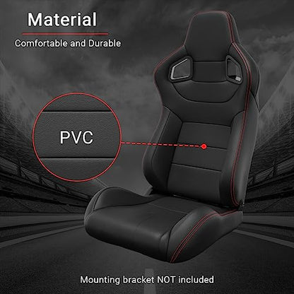 2 Pcs Adjustable Universal Racing Seats with Double Sliders, Reclinable Bucket Seats, 1 Pair of Sport Seats for Vehicles (Black O) - color: Black O