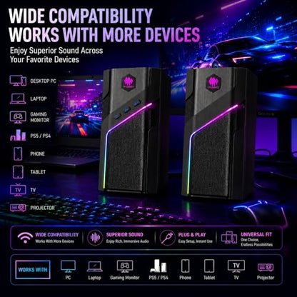 W-206RE RGB Gaming Speakers for PC, Bluetooth & USB Computer Speakers for Desktop PC, Touch Control Stereo Speakers for Monitor & Laptop with 21 LED Light Modes