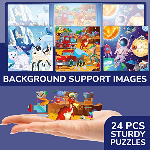 Magnetic Puzzles for Toddlers 3-5 - Kids Travel Toys for Boys and Girls | 24 Pieces Kids Puzzles Ages 2-4 - Travel Games for Kids 4-6 - Learning Animal, Space, Dino Car Airplane Road Trip Activities - color: 6. Space 24 Pcs