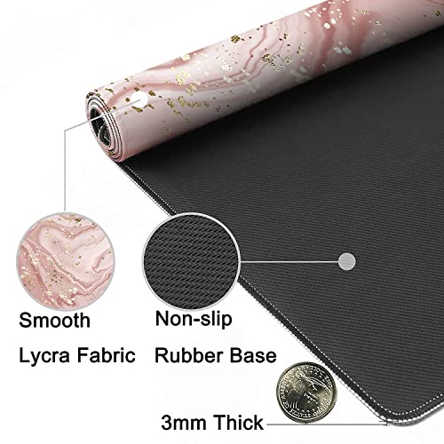 Liquid Marble Desk Mat,Abstract Marble with Gold Splatter Gaming Mouse Pad,Large Non-Slip Rubber Base Mousepad with Stitched Edges,Waterproof Mouse Mat Desk Pad for Office Game Home 35.4x15.75 in - color: Abstract Marble With Gold Splatter