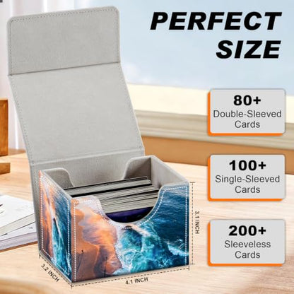 Magnetic Closure TCG Deck Box Portable Card Holder Trading Card Deck Box | PU Leather Collectible Card Case Game Trading Card Deck Box Storage Scratch Resistant Lining, Aerial Sunset Beach Ocean Wave - color: Aerial Sunset Beach Ocean Wave