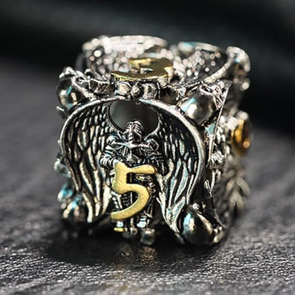 Angel Skull Gothic Hollow Metal Dice Set for DND RPG, 7-Piece Dungeons and Dragons Dice with Storage Case