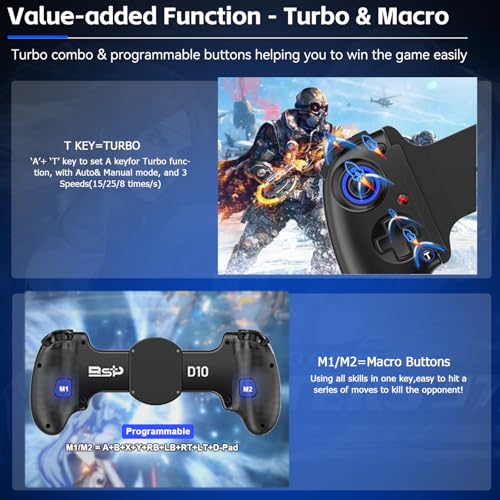 Megadream Mobile Gaming Controller for iPhone/Android - iPad/Tablet - Cloud Game - NS-Switch/PS4 - Turn Your Phone into a Gaming Console - PS5/Xbox Remote Play Streaming, Call of Duty & More, Turbo, Black - color: Black