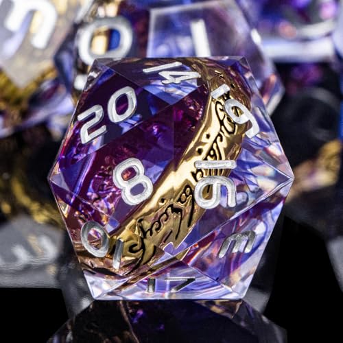 Magic Golden Ring DND Dice Set with Box, Purple Sharp Edge Handmade Lord D and D Polyhedral Dice for use with D&D Tabletop Games RPG, D20 D12 D10 D8 D6 D4 - color: Ring - Purple-2