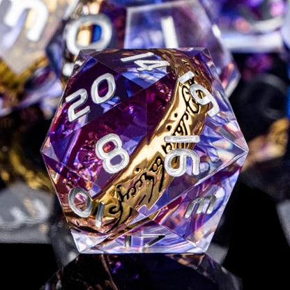 Magic Golden Ring DND Dice Set with Box, Purple Sharp Edge Handmade Lord D and D Polyhedral Dice for use with D&D Tabletop Games RPG, D20 D12 D10 D8 D6 D4 - color: Ring - Purple-2